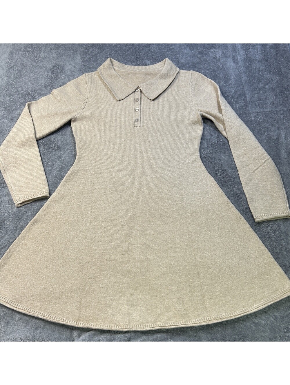 Women's Knit Polo Sweater Dress Beige Unknown Size